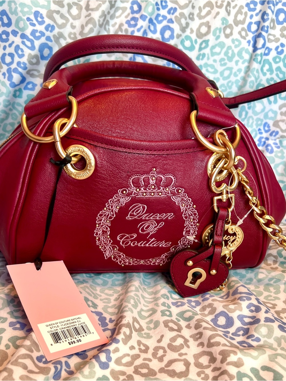New Red Maroon Juicy Couture Purse Satchel Bag Handbag Queen of Couture Bowler